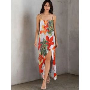 Women's Summer Tropical Floral Maxi Dress Cami Spaghetti Straps Beachwear